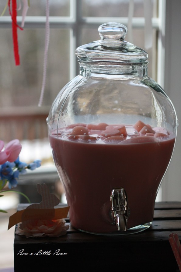 sewalittleseam.com, bunny birthday, strawberry milk with bunny-shaped cubes