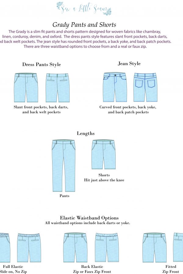 Grady Pants and Shorts PDF Pattern - Sew a Little Seam